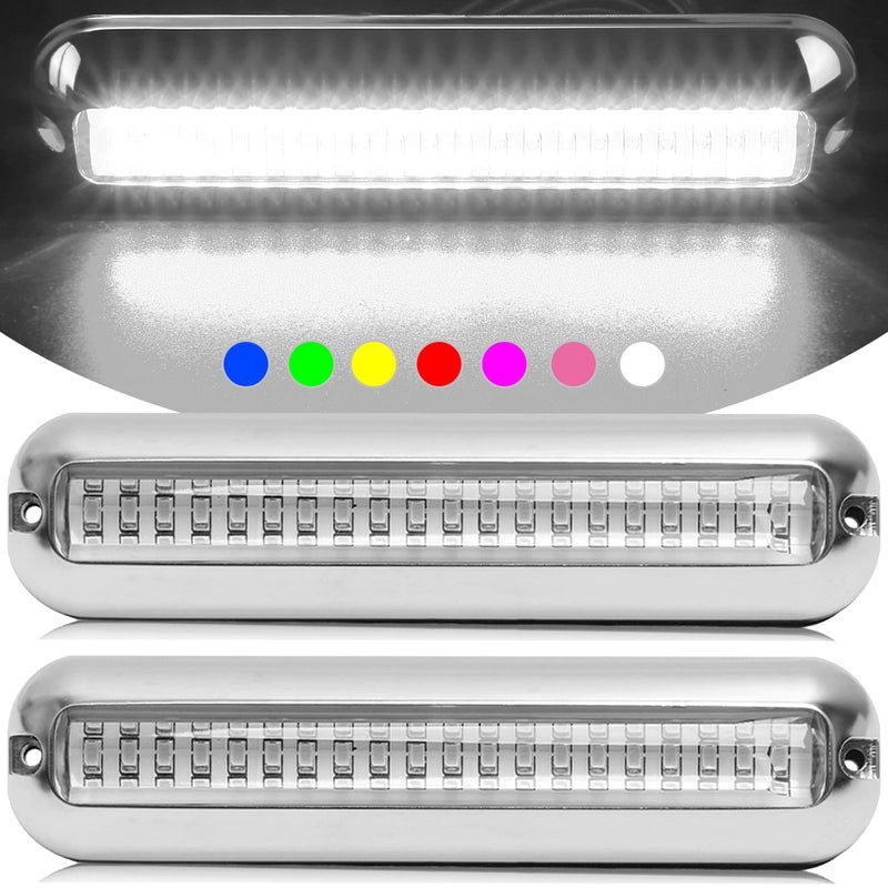 HUSUKU SOOP3 PRO 6.7" 2000LM 60LED Waterproof 316 Stainless Steel Trim Ring Boat High-Intensity LED Underwater Light Clear Lens Pontoon Marine/Boat Transom (White) - Image 1